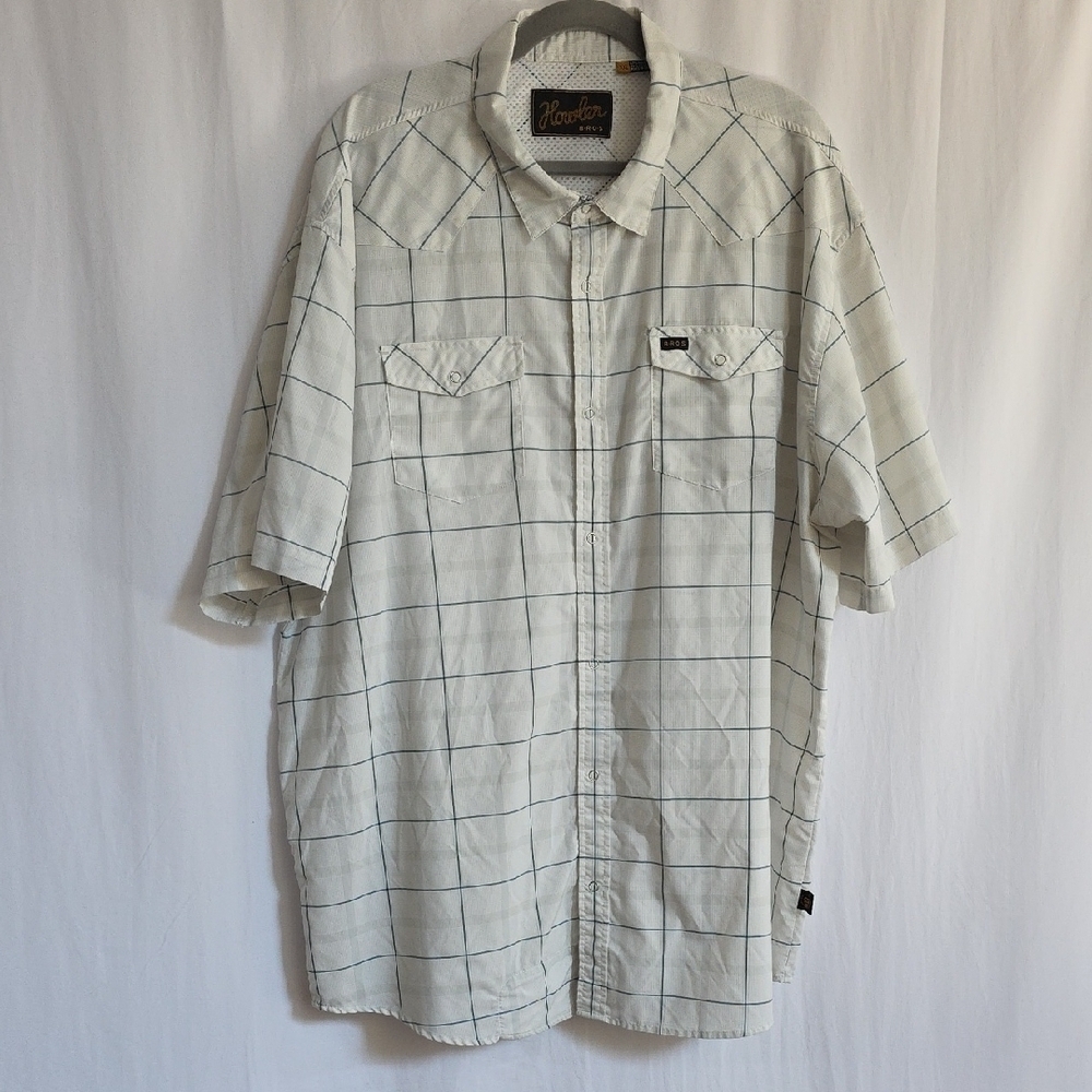 Howler Brothers Blue, Gray, White Check Mens Shirt.  Size XXL
